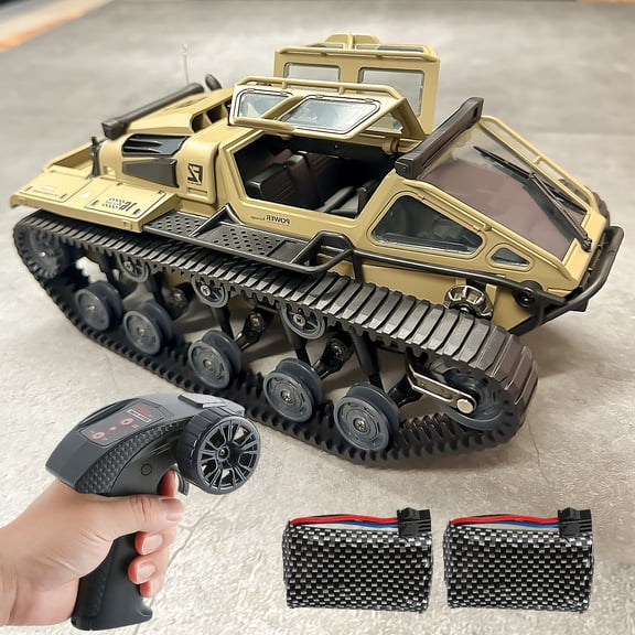 Tracked RC Car Off Road Vehicle, RC Military Tank Armored Car, 4WD All Terrain Remote Control Tank Toy with 2.4GHz Proportional Control, LED Lights, Dual Battery, High Speed RC Truck for Kids
