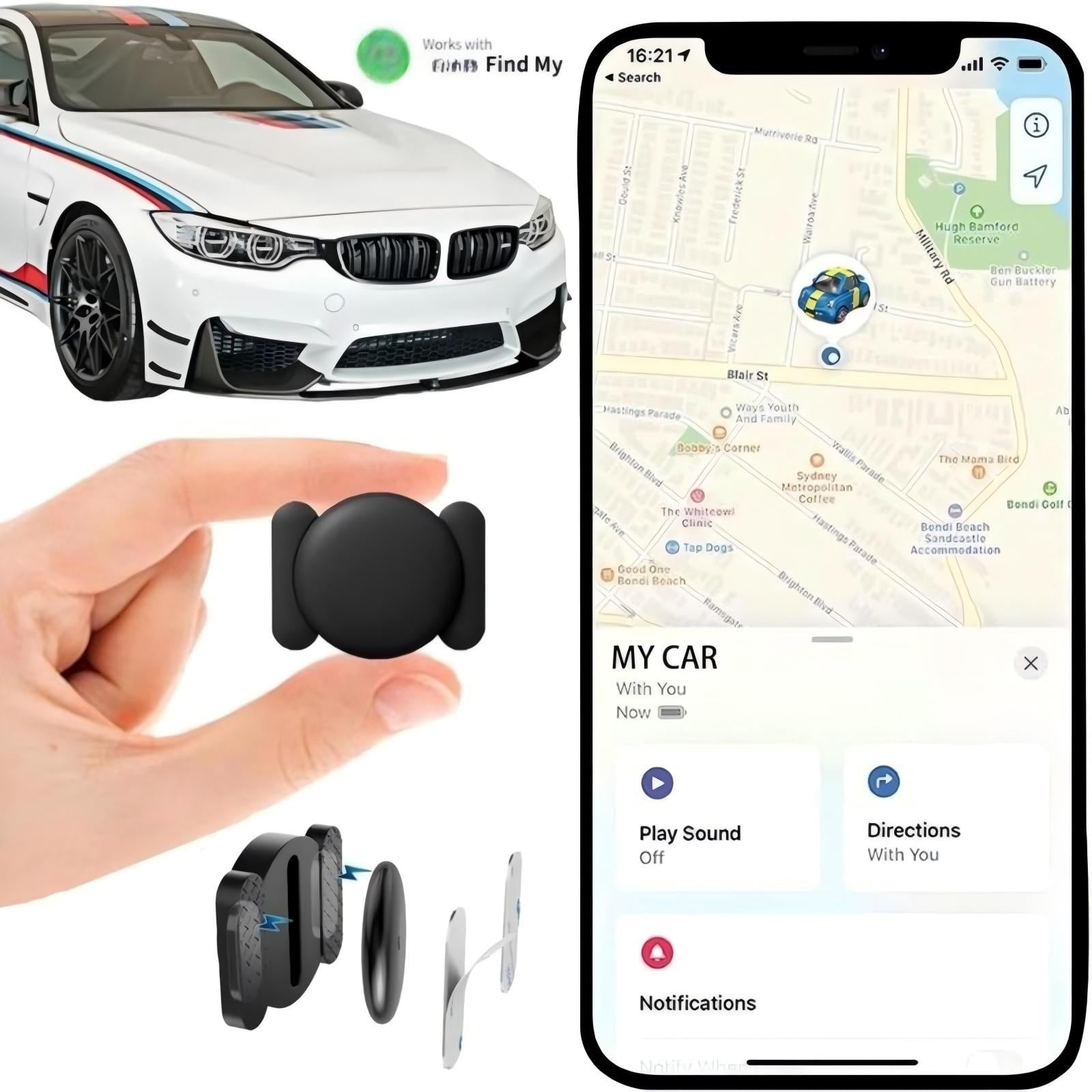 Tracker Device for Vehicles,Car Tracker Device Hidden,Mini GPS Tracking Device for Cars,Hidden GPS Car Tracking Device with Magnetic Waterproof Case, Running in Apple FIND My, No Extra Monthly fee