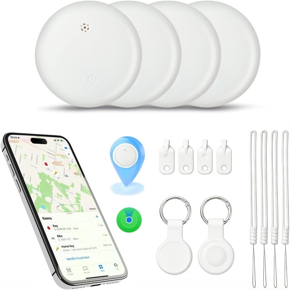 Tracker Tags 4 Pack, 2026 New [Apple MFi Certified], Smart Bluetooth Tracker Works with Apple Find My (iOS Only), Item Finder Locator for Keys, Luggage, Satchel (Not for Android Devices) - White