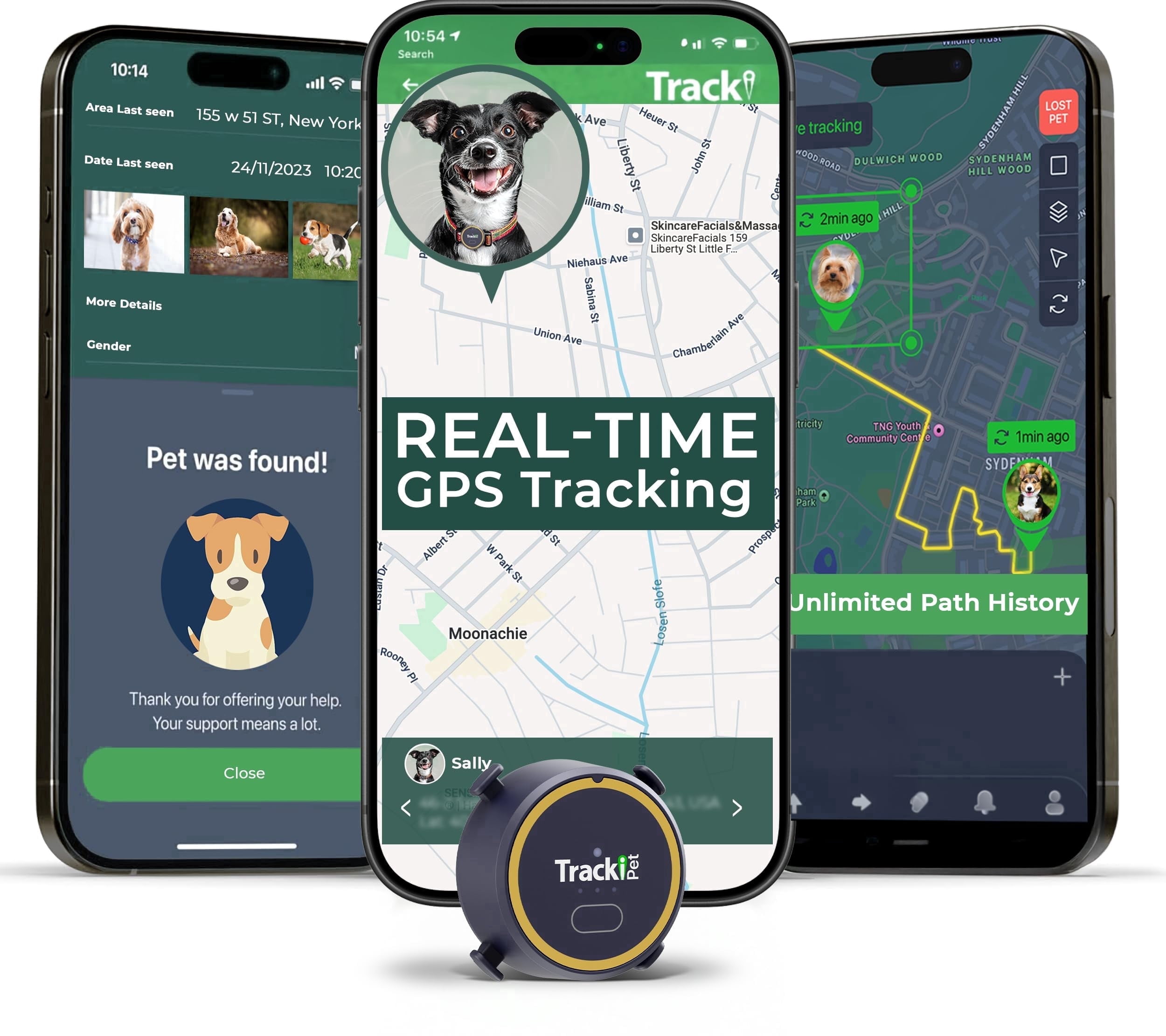 Tracki Dog GPS Tracker  for Dogs – Smart Alerts, Geo-Fence, Waterproof, Collar-Compatible – Long-Life Battery – iOS & Android  Subscription Required