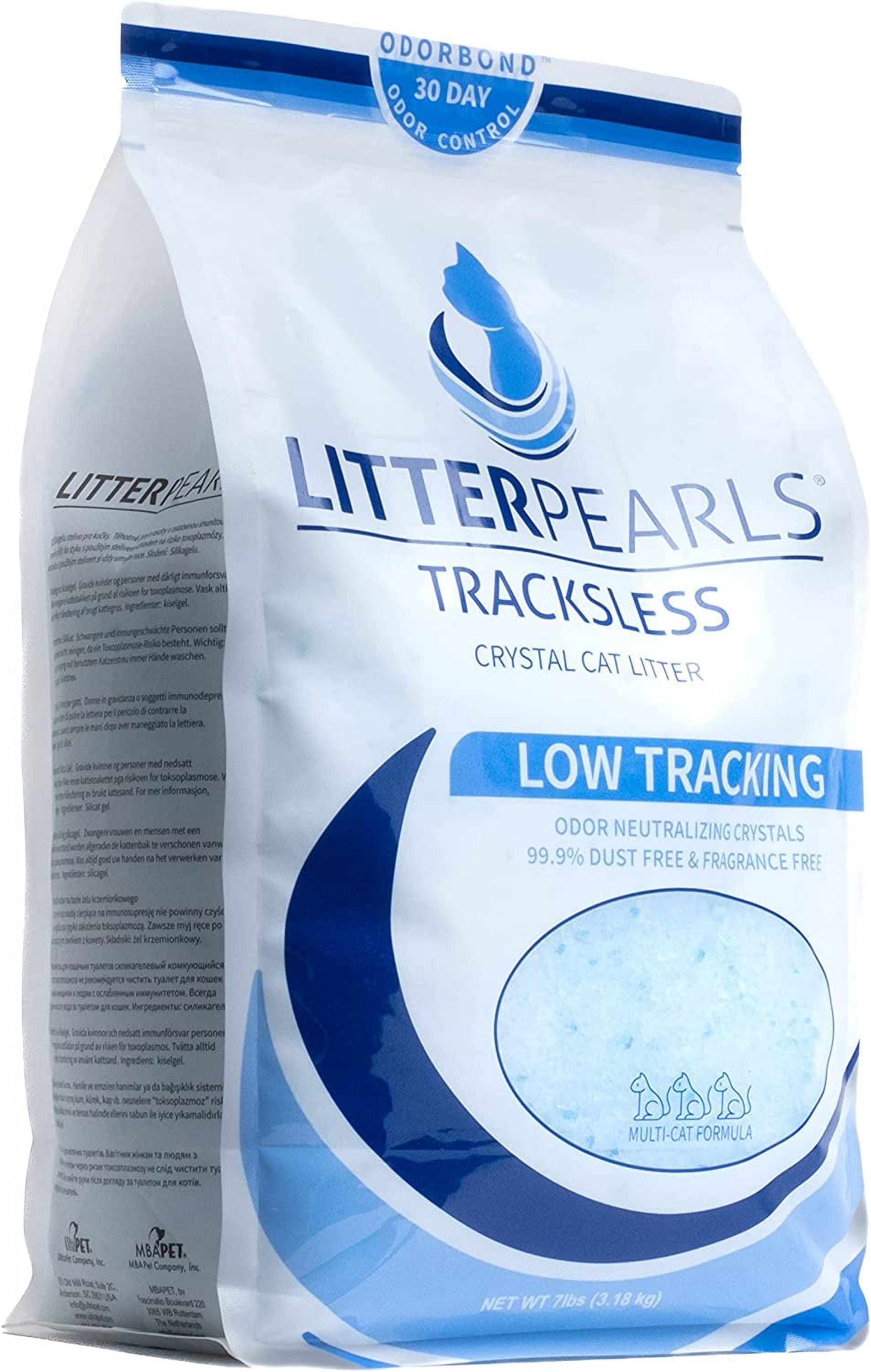 Tracksless Unscented Non-Clumping Crystal Cat Litter with Odorbond, 7 lb, White, Clear and Blue Crystals