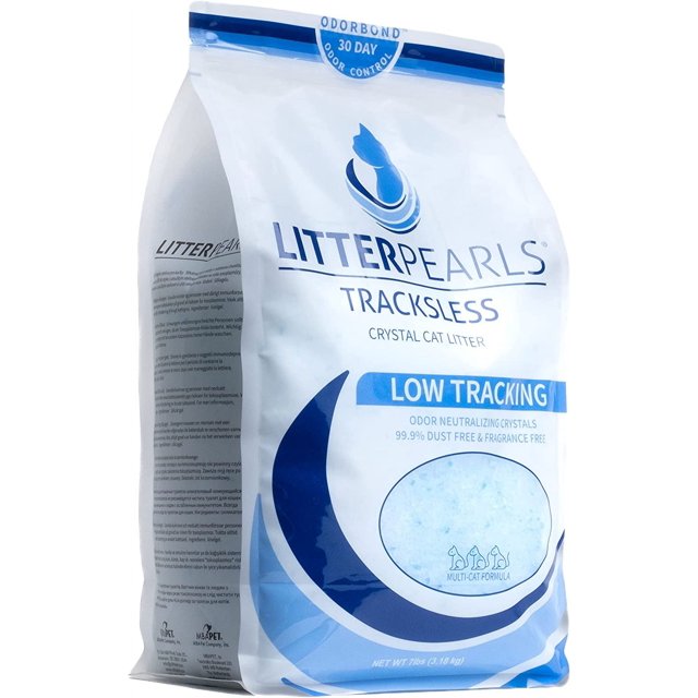 Tracksless Unscented NonClumping Crystal Cat Litter with Odorbond, 7 lb, White, Clear and Blue
