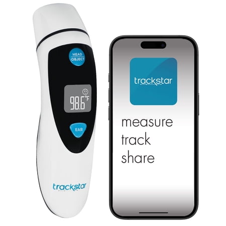 Trackstar Ear & Forehead Thermometer | Infrared Technology | Object Mode | Trackstar Monitoring App | Bluetooth iOS & Android Compatible | Measure, Track, and Share Results