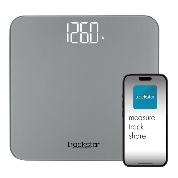 Trackstar Silver Digital Weight Scale 440 lb Weight Capacity Trackstar Monitoring App Bluetooth iOS & Android Compatible Measure, Track, and Share Results