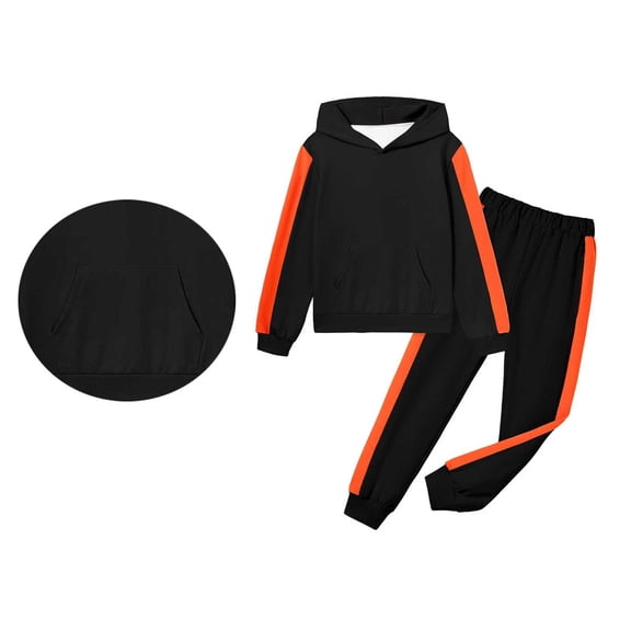 Tracksuit Athletic Sweatsuits Sets 2 Piece Long Sleeve Color Block Basic Hoodie and Jogger Pants Fall Winter Clothes Girl Clothes Size 4-5 Years