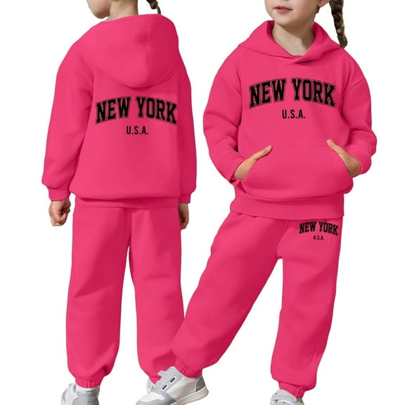 Tracksuit Athletic Sweatsuits Sets,2 Piece Long Sleeve Letter Printed Hooded Sweatshirt and Jogger Sweatpants Fall Winter Clothes Girls Matching Sets 4-5 Years