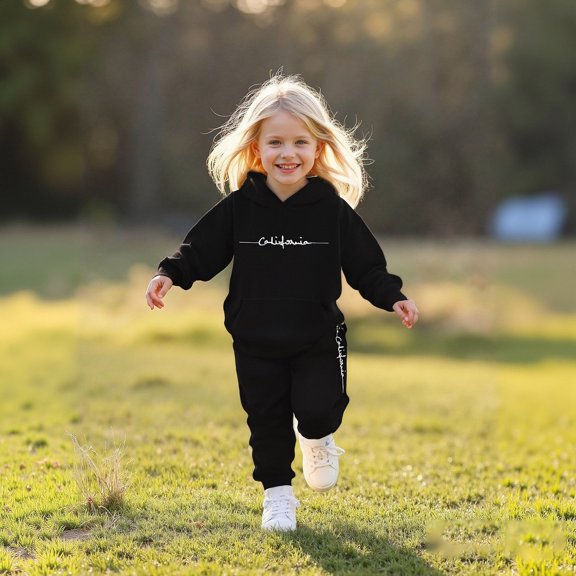 Tracksuit Athletic Sweatsuits Sets 2 Piece Long Sleeve Letter Printing Black Tracksuit Hoodie and Jogger Sweatpants Warm Fall Winter Clothes Girl Sets 2T