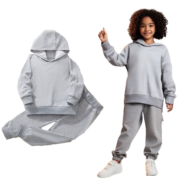Tracksuit Athletic Sweatsuits Sets 2 Piece Long Sleeve Light Gray Hoodie Jogging Pants Fall Winter Clothes 4-5 Years Old Girl Clothes Boys Girls Fashion