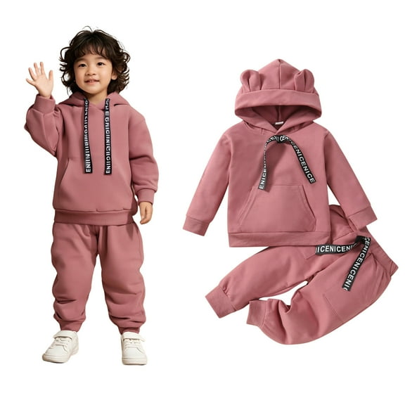 Tracksuit Athletic Sweatsuits Sets 2 Piece Long Sleeve Pink Soft Hoodie and Jogger Pants Fall Winter Clothes Teenage Girl Clothes12-18 Months Boys Girls Fashion