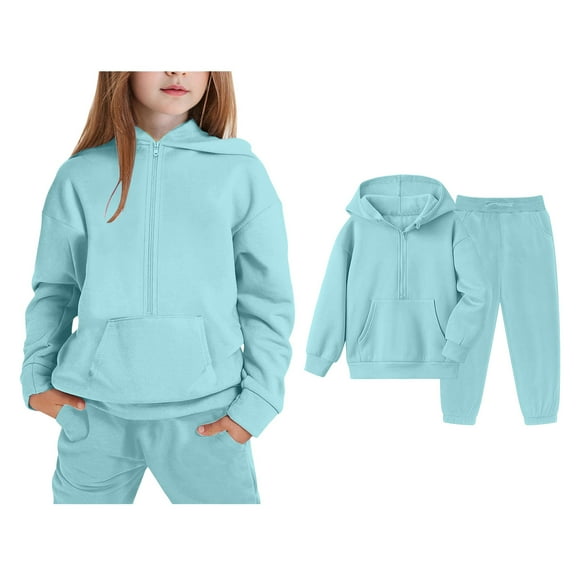 Tracksuit Athletic Sweatsuits Sets 2 Piece Long Sleeve Zip Up Hooded Sweatsuits Pullover and Jogger Pants Winter Clothes Girl Sets 9-10 Years