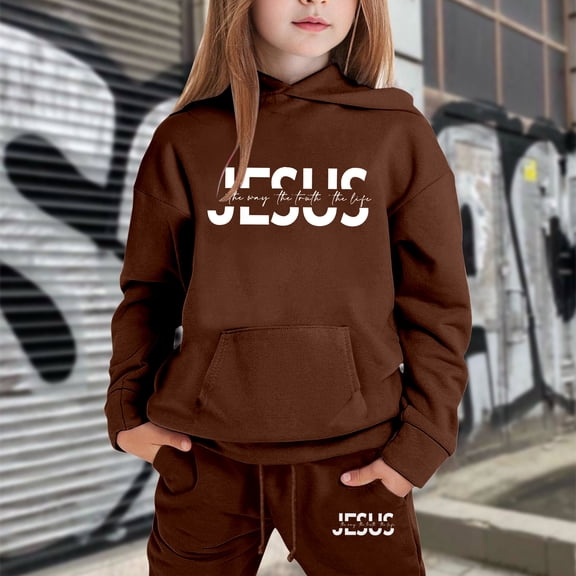 Girls Boys Sweatsuit Set 2 Piece Long Sleeve Brown Hooded Sweatshirt and Active Jogger Pants Fall Winter Clothes Girls Matching Sets 10-11 Years