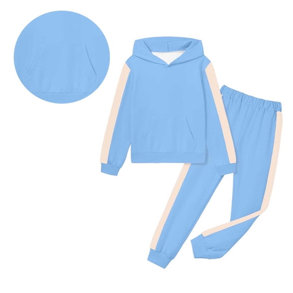 Tracksuit Athletic Sweatsuits Sets 2PC Long Sleeve Color Block Soft Hoodie Jogging Pants Fall Winter Clothes Size 6-7 Years Boys Clothes