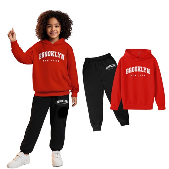 Tracksuit Athletic Sweatsuits Sets 2PC Long Sleeve Letter Print Hooded Sweatsuits Pullover and Jogger Sweatpants Fall Clothes Toddler Boy Clothes 5-6 Years Boys Girls Fashion