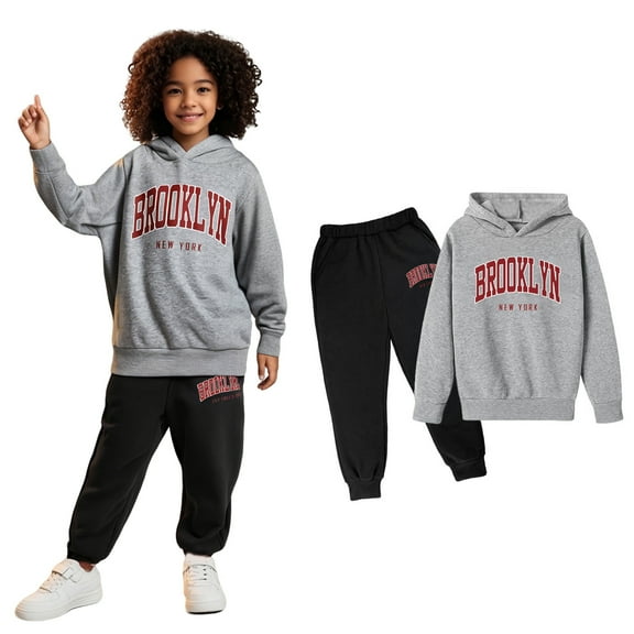 Tracksuit Athletic Sweatsuits Sets 2PC Long Sleeve Letter Print Tracksuit Pullover Hoodie and Sweatpants Winter Clothes Hoodie Set13-14 Years Boys Girls Fashion