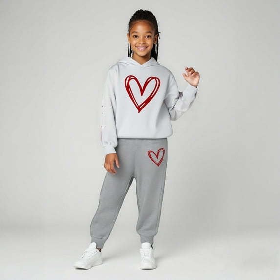 Tracksuit Athletic Sweatsuits Sets 2PC Long Sleeve Printed Hooded Sweatshirt and Jogger Pants Fall Winter Clothes Teen Outfits for Girls 4-5 Years Trendy Boys Girls Fashion