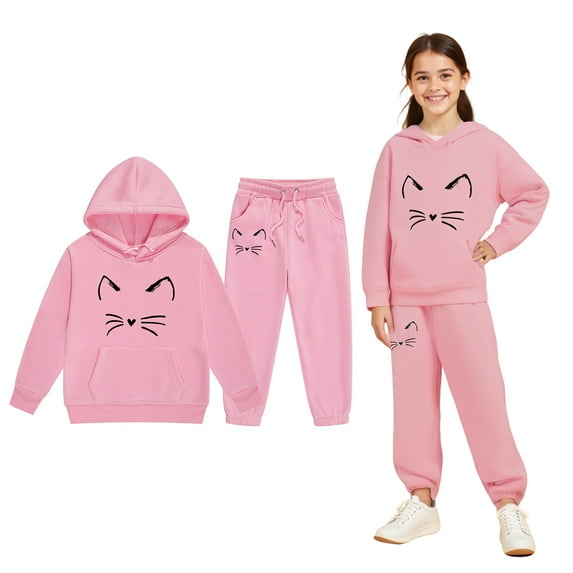 Tracksuit Athletic Sweatsuits Sets 2PC Long Sleeve Printed Pullover Hoodie Sweatshirt Sweatpants Set Fall Winter Clothes Clothes for Teen Girls 4-5 Years Boys Girls Fashion