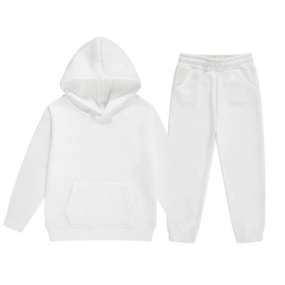 Tracksuit Athletic Sweatsuits Sets,2PC Long Sleeve White Hooded Sweatsuits Pullover Sweatpants Set Warm Fall Winter Clothes Girls' Clothing Sets 2-3 Years