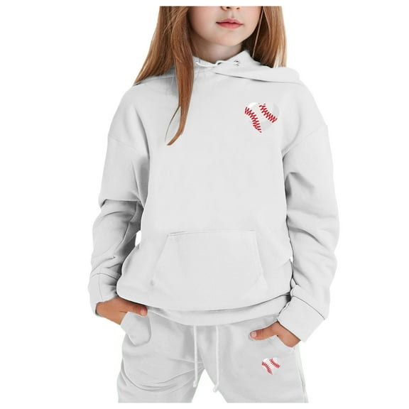 Tracksuit Athletic Sweatsuits Sets,2PC Long Sleeve White Hoodie and Jogger Sweatpants Fall Clothes Little Girls Clothes 3-4 Years
