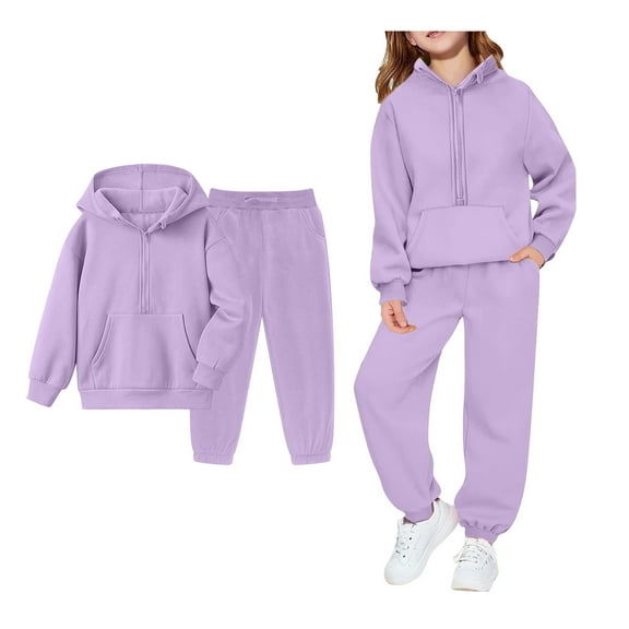 Tracksuit Athletic Sweatsuits Sets 2PC Long Sleeve Zip Up Basic Hoodie Leggings Pants Winter Clothes Girls' Clothing Sets 5-6 Years
