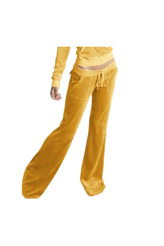 Women's Tracksuit Drawstring Lounge Flare Sweatpants with Pockets - Gold Velvet