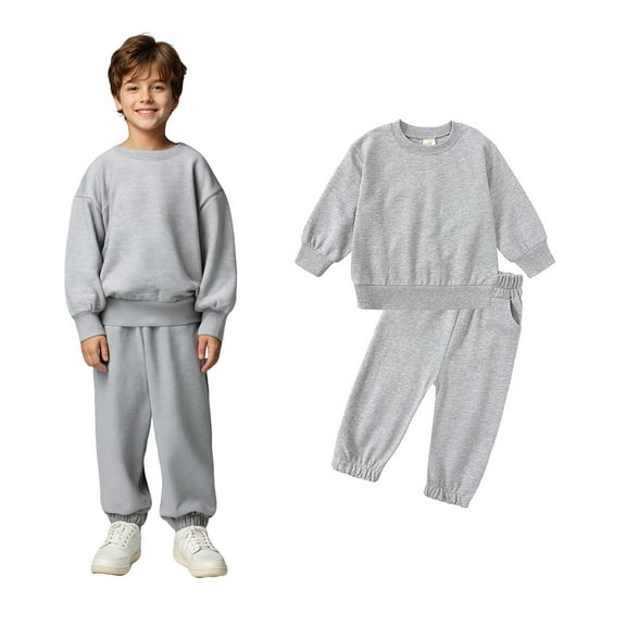 Tracksuit Jogging Outfits Set Long Sleeve Crewneck Dark Gray Casual Sweatsuits Pullover Jogging Pants 2 Pcs Fall Clothes Girl Trendy Clothes 7-8 Years Boys Girls Fashion