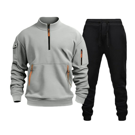 Tracksuit Men 2 Piece Set Casual Quarter Zip Pullover & Cargo Joggers Athletic Sweatsuits Outfit