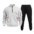 thumbnail image 1 of Tracksuit Men 2 Piece Set Casual Quarter Zip Pullover & Cargo Joggers Athletic Sweatsuits Outfit, 1 of 3