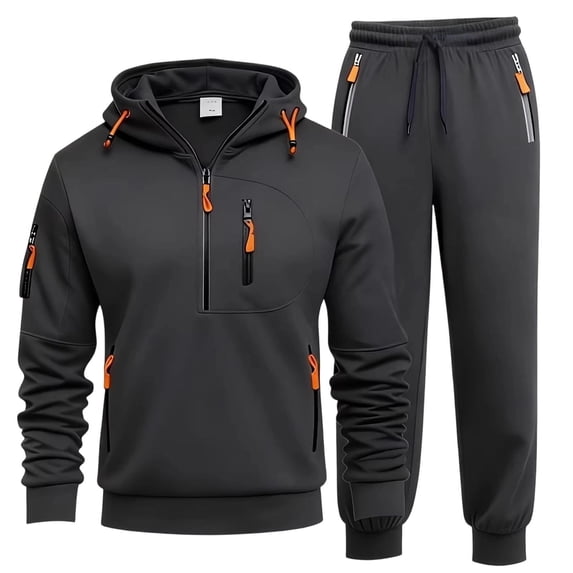 Tracksuit Men 2 Piece Set Hoodie Long Sleeve Hooded Sweatshirt and Sweatpants Set 2 Piece Loungewear Tracksuit Casual Fashion Plain Running Sport Sweatshirt Outfits Dark Gray S