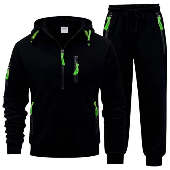 Tracksuit Men 2 Piece Set Hoodie Long Sleeve Hooded Sweatshirt and Sweatpants Set 2 Piece Loungewear Tracksuit Casual Fashion Plain Running Sport Sweatshirt Outfits Black XL