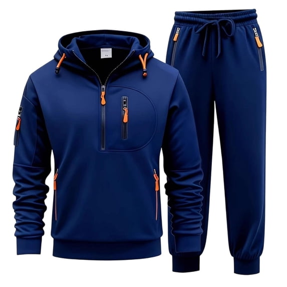 Tracksuit Men 2 Piece Set Hoodie Long Sleeve Hooded Sweatshirt and Sweatpants Set 2 Piece Loungewear Tracksuit Casual Fashion Plain Running Sport Sweatshirt Outfits Navy XXL