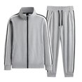 thumbnail image 1 of Tracksuit Men Men's Sportswear Two Piece Zippered Casual Solid Color Shirt And Pants Set Sports Jogging Suit Mens Suede Suit Velour Track Men Mens Separates Classic Fit Homecoming Suits for T Gray XL, 1 of 2