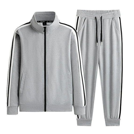 Tracksuit Men Men's Sportswear Two Piece Zippered Casual Solid Color Shirt And Pants Set Sports Jogging Suit Mens Suede Suit Velour Track Men Mens Separates Classic Fit Homecoming Suits for T Gray XL