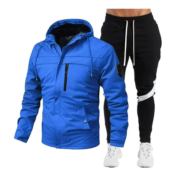 Tracksuit Men Spring And Autumn Punching Jacket Coat Casual Men Hooded Solid Color Jacket Outdoor Sports Set Light Tux Men's Suits Regular Fit Vest Tuxedo Colors Suit Slim Fit Wool Suits for T Blue L