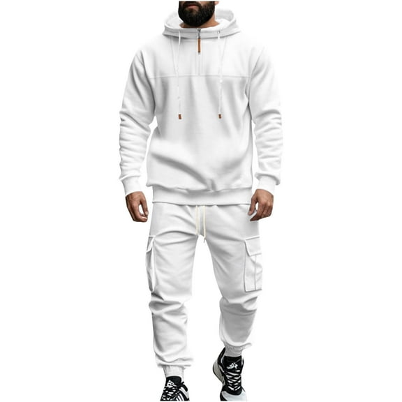Tracksuit Set for Men 1/4 Zip Hoody Sweatshirt and Sweatpants Set Long Sleeve Sweat Suits Cargo Joggers Outfit