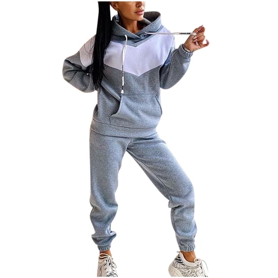 Tracksuit Set for Women Color Block Drawstring Hoodies Sweatshirts Sweatpants 2 Piece Outfits Jogging Suits Sweater Sets Womens Clothes