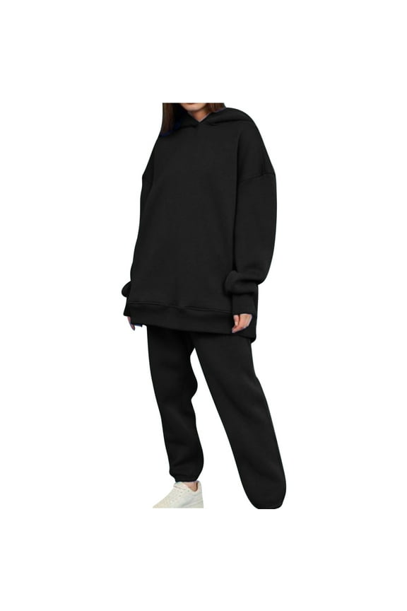 Tracksuit Women Full Set Baggy Loose Fit 2 Piece Outfits Plain Long Sleeve Hoodie and Jogging Bottoms Casual Sweatshirt Co Ord Set Sweat Suit Aesthetic Yoga Gym Ladies Tracksuits