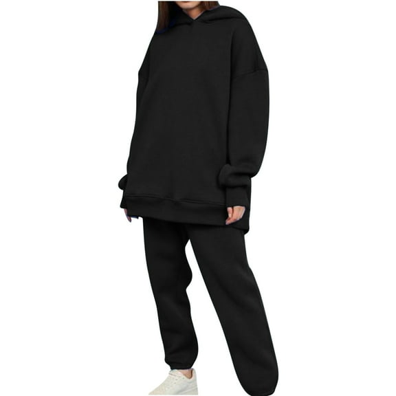 Tracksuit Women Full Set Sale Baggy Loose Fit 2 Piece Outfits Plain Long Sleeve Hoodie and Jogging Bottoms Casual Sweatshirt Co Ord Set Sweat Suit Aesthetic Yoga Gym Ladies Tracksuits