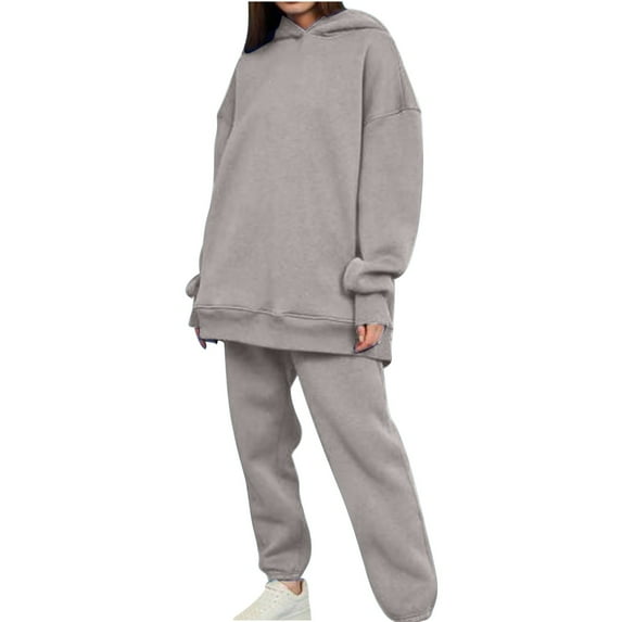 Tracksuit Women Full Set Sale Baggy Loose Fit 2 Piece Outfits Plain Long Sleeve Hoodie and Jogging Bottoms Casual Sweatshirt Co Ord Set Sweat Suit Aesthetic Yoga Gym Ladies Tracksuits
