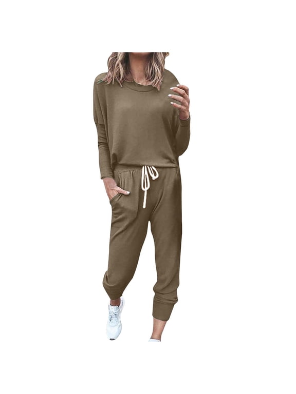 Tracksuit Womens Full Set 2 Piece Lounge Sets Sweatsuits Plus Size Long Sleeve Tops Jogger Sweatpants Track Sweatshirt Matching Pants Sets Loose Cosy Homewear Holiday Outfits