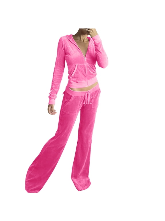 Tracksuit Womens Two Piece Lounge Set Long Sleeve Zip up Hooded Jacket Wide Leg Pants Y2k Sweatsuit Set