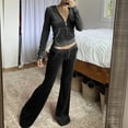 thumbnail image 1 of Tracksuit for Women 2 Piece Outfit Velet Sweatsuit Short Zip Up Jacket Drawstring Wide Leg Pants Lounge Sets (XL, Black), 1 of 8