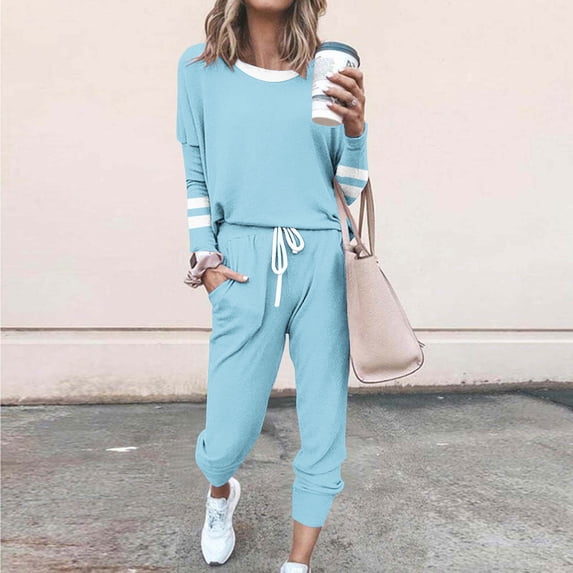Tracksuit for Women Colorblock Striped Sweatsuit Casual 2 Piece Sweatshirts Sweatpants Jogger Set Outfits