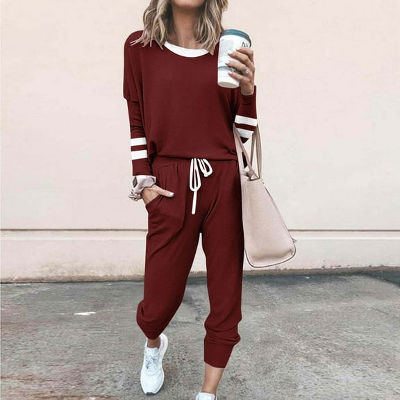 Tracksuit for Women Colorblock Striped Sweatsuit Casual 2 Piece Sweatshirts Sweatpants Jogger Set Outfits