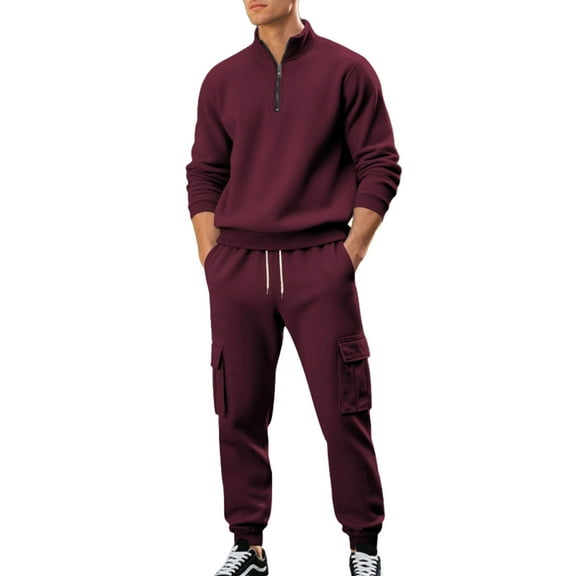 Tracksuits 2 Piece Outfits for Men 1/4 Zip Pullover Cargo Joggers Pant Sweatsuit Sets Casual Sport Jogging Suits (3XL, Wine)