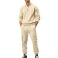 thumbnail image 1 of Tracksuits 2 Piece Outfits for Men 1/4 Zip Pullover Cargo Joggers Pant Sweatsuit Sets Casual Sport Jogging Suits (S, Beige), 1 of 6