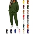 thumbnail image 1 of Tracksuits For Women Set Women's Winter Casual Fashion Solid Color Hooded Sweatshirt With Drawstring Pockets And Cuffed Pants Set Army Green XL, 1 of 8