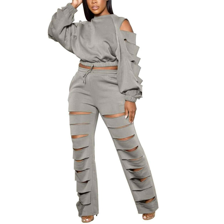 Distressed top tracksuit womens