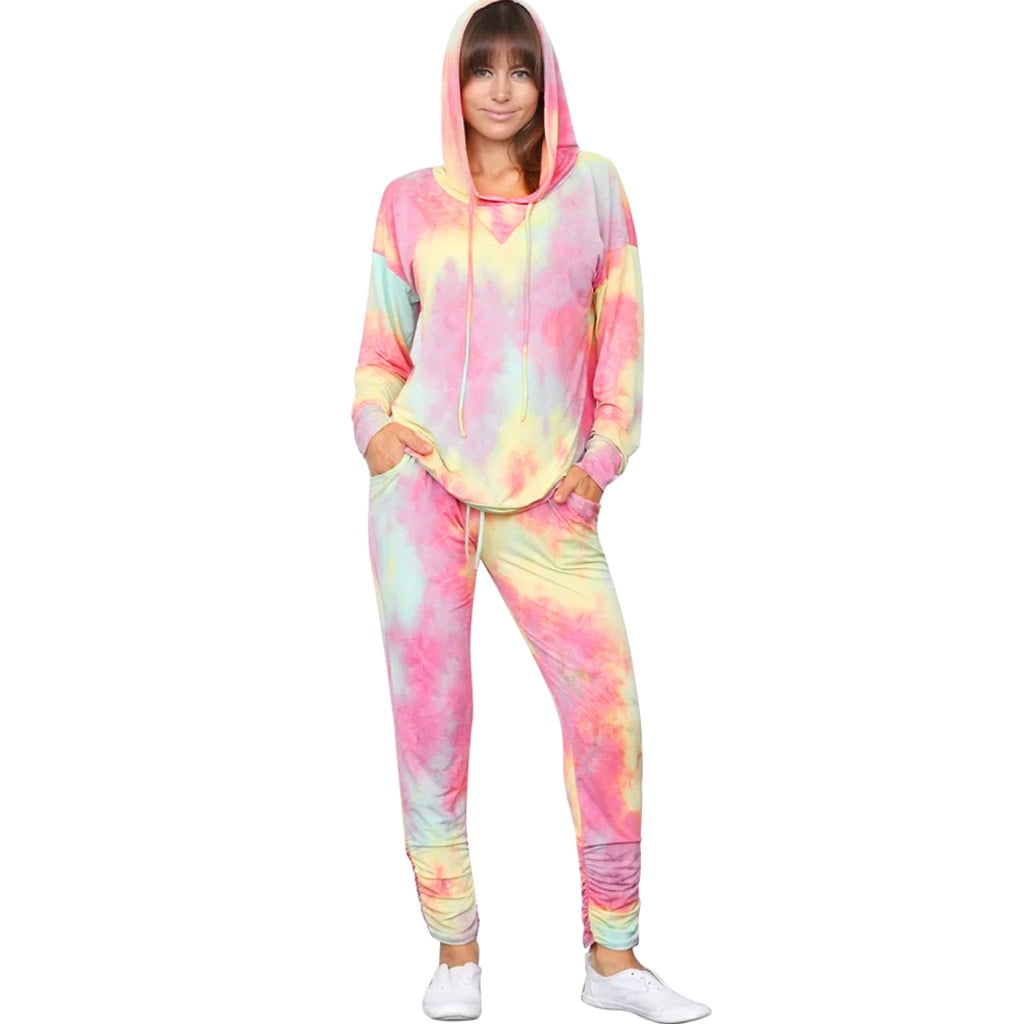 Tracksuits Sets For Women TieDyed Printed Loose Long Sleeve Casual