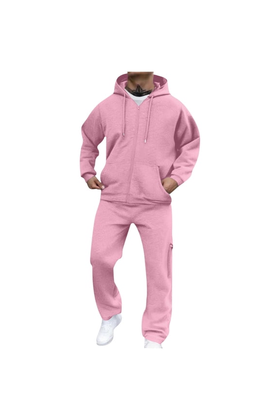 Tracksuits for Men Fall Winter 2 Piece Outfits Full Zip Up Jacket Hoodie and Jogger Pant Sets Sport Sweatsuits (2XL, Pink)