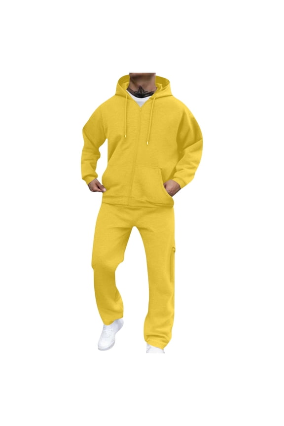 Tracksuits for Men Fall Winter 2 Piece Outfits Full Zip Up Jacket Hoodie and Jogger Pant Sets Sport Sweatsuits (XL, Yellow)